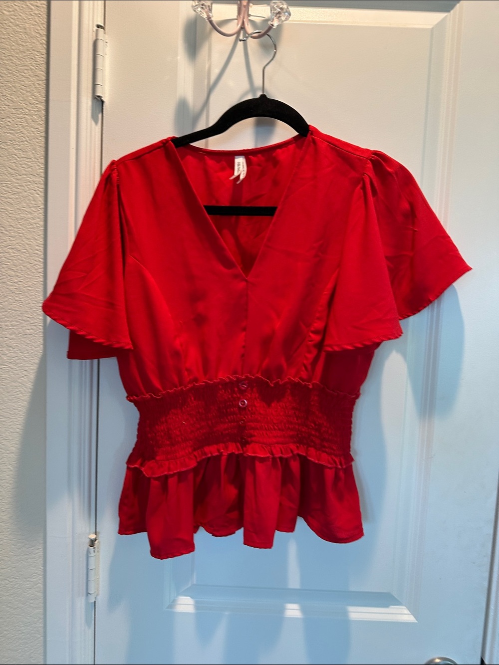Live 4 Truth Red V-Neck Smocked Waist Flutter Sleeve Top
